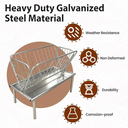 47"x22.5"x38" Heavy-Duty Galvanized Steel Hay Feeder, 30 Gallon, 2-in-1 Grain & Hay, 6" Wide Pan, All-Weather Outdoor Pasture Feeder for Livestock