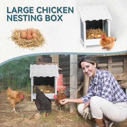 PETSFIT 1 Hole Chicken Nesting Box-All Weather PVC Roof, Natural Wood Design with Privacy Back Panel for Hens-Wall Mounted or Floor Use in Coops, Farms, Backyards,Easy to Assemble and Clean - size: 1 Holes
