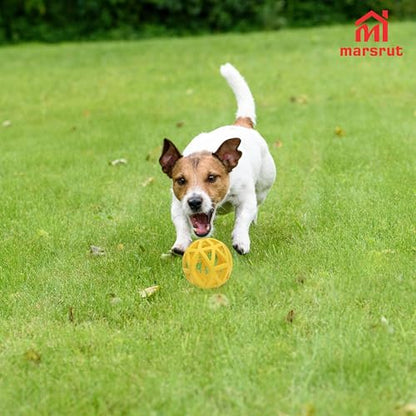 Hollow Dog Ball, Rubber Bite Resistant Pet Toys, 4.92" Interactive Roller Cage with Holes for Chewing Teeth Grinding Aggressive Chewers Treat Inside for Large Medium Breed Indoor Outdoor, Yellow