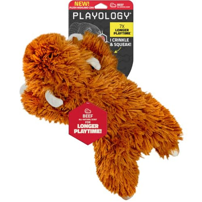 Playology Dog Toys | Plush Highland Cow Stuffed Animal | Beef Scented Jumbo Squeaky Toy | Plush Chew Toy for Large Dogs - size: Large, style: Highland Cow