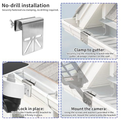 Universal Gutter Mount for Security Cameras, Durable Stainless Steel Surveillance Camera Mount No Drill Monitor Mounting Bracket with Screws Nuts & Washers