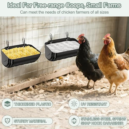 Goat Feeders Hanging, Chicken Waterer Feeder Trough for Poultry Livestock (6 * 3.5 Quart Black) - size: 6*3.5 Quart