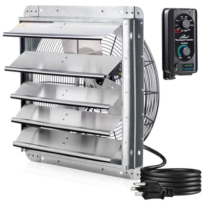 iLIVING 18" Wall Mounted Shutter Exhaust Fan, Automatic Shutter, with Thermostat and Variable Speed controller, 0.85A, 1736 CFM, 2600 SQF Coverage Area Silver (ILG8SF18V-ST) - style: 18" Fan w/ Thermospeed Controller