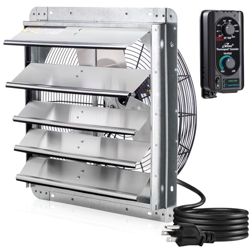 iLIVING 18" Wall Mounted Shutter Exhaust Fan, Automatic Shutter, with Thermostat and Variable Speed controller, 0.85A, 1736 CFM, 2600 SQF Coverage Area Silver (ILG8SF18V-ST) - style: 18" Fan w/ Thermospeed Controller