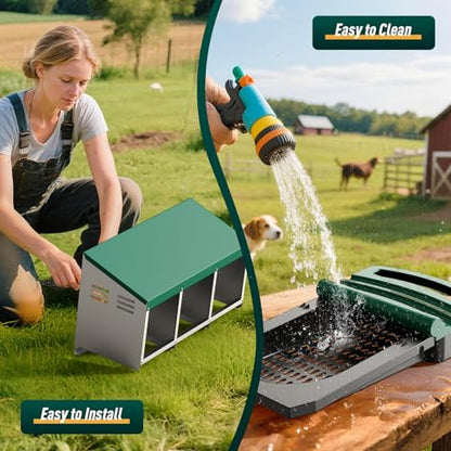 Nesting Boxes for Chickens, Roll Away Nesting Box for Laying Hens, Metal Rollout Chicken Nest Box with Egg Collection Drawer & Protective Lid, Wall Mount Chicken Coop Nest Box, 3 Compartments - color: Green