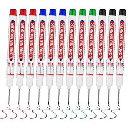 12 PCS Long Head Deep Hole Marker Pens,20mm Long Nib Marker, Longs Nose Markers, Waterproof Construction Markers Marking Tool,Permanent Markers Carpenter Ink marker Pens,Metal marking Pens 03 - color: 12PCS-20MM-Red/Blue/Green/Black