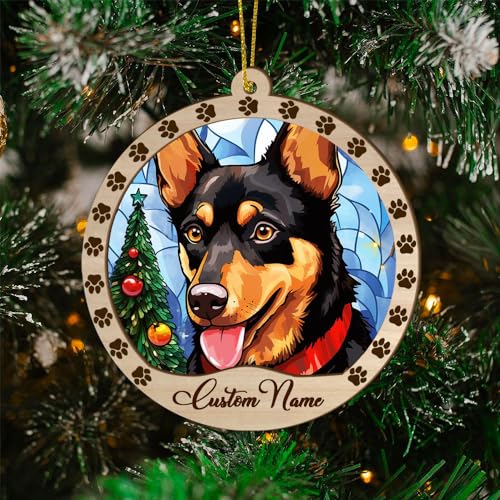 Personalized Australian Kelpie Ornament, Australian Kelpie Christmas Ornament, Custom Name Australian Kelpie Dog Suncatcher for Christmas Tree - color: Australian Kelpie