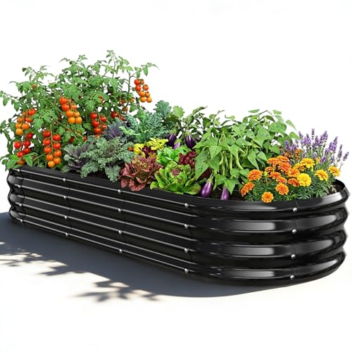 Oval Raised Garden Bed, 5 x 2 x 1FT, Galvanized Steel Planter Box with Wave-Shaped Metal Panels Painted for Outdoor Flower,Tree,Herb & Vegetable Garden (Black, 60X24X12 inches) - color: Black, size: 60X24X12 inches