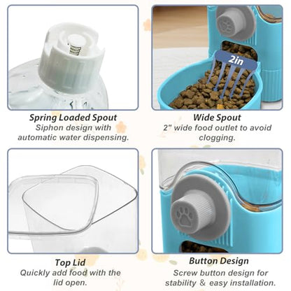 Fhiny Rabbit Food & Water Dispenser, Large Capacity Gravity Guinea Pig Feeder and Waterer Set for Cage Hanging Automatic Bunny Feeder for Bunny Guinea Pig Chinchilla Ferret Cat Puppy - color: Blue