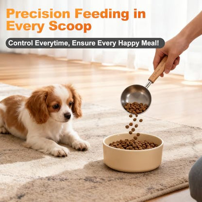 1PCS 2Cup(480ml | 16oz) Dog Cat Food Scoop, 18/8(304) Stainless Steel Measuring Cup with Wooden Handle, Etched Measurements Inside, BPA Free Portion Control for Pets & Kitchen Use - size: 2 CUP