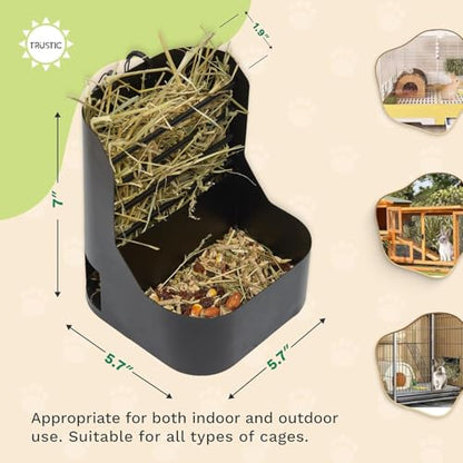 Hay and Food Feeder for Rabbit, Guinea Pig, Bunny, Chinchilla, Heavy Duty Metal Bin 5.5 x 5.5 x 7 inch (Pack of 1) - size: Pack of 1