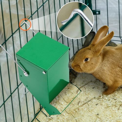 Maxcheck 2 Pcs Rabbit Feeder for Cages Small Animal Food Pellet Dispenser with Lid Metal Chicken Grit Oyster Shell Squirrel Feeders Outside(3.2 Inches,Mesh Bottom,Green) - color: Green, size: 3.2 Inches