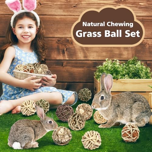 VESPRO Bunny Chew Grass Balls, Rolling Chew Toys for Small Animals, Natural Chew Grass Toys and Bunny Treats for Rabbits, Guinea Pigs, Chinchillas, Hamsters, Mice Teeth Grinding (8 Pcs) - size: Rabbit balls-8P