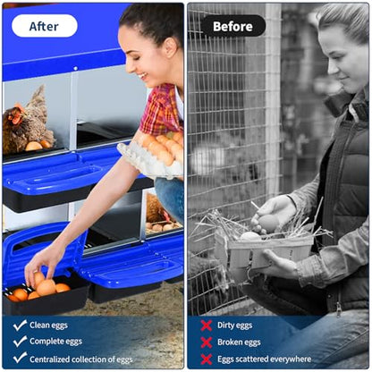 Chicken Nesting Box with Roll Away Design, 2-Layer Hen Nesting Boxes with Legs and Removable Lid, Easy Egg Collection, Cleanable Pull-Out Roosting Box for Chickens - color: Blue, size: 8 holes with legs