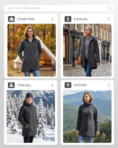 Outdoor Ventures Women's Softshell Jacket with Removable Hood Fleece Lined Windbreaker Insulated Long Warm Rain Jacket - color: Dark Grey Heather, size: Medium