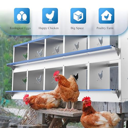 10 Compartments Chicken Nesting Box Laying Boxes for Chicken Hens Ducks Poultry Protect Eggs Chicken Coop Easy Egg Collection Wall Mount Metal Nest Box for Chicken Coop - size: 10 Compartments