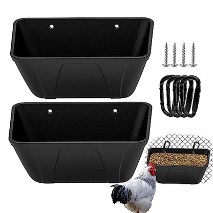 Hanging Fence Feeder for Chicken, Duck, Goat, Pig Poultry Feed Trough Chicken Feeder Bucket Feeding Container for Livestock (Black)
