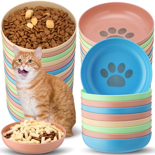 Tioncy 24 Pcs Cat Food Bowl 5.5'' Fatigue Relief Shallow Cat Food Dish Wide and Small Pet Wet Plate Wide Stray Wet Feeding Bowl for Ferrets Feral Short Legged Kitten, Wheat Straw(Four Color,Cute) - color: Four Color, style: Cute