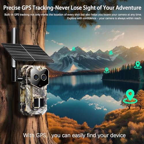 2025 Upgraded 4G Cellular Trail Camera with GPS,Dual Lens Game Camera with Night Vision, Trail Camera with Night Vision Motion Activated Waterproof, Wildlife Camera, SolarTrail Cam with Esim Card - color: A10