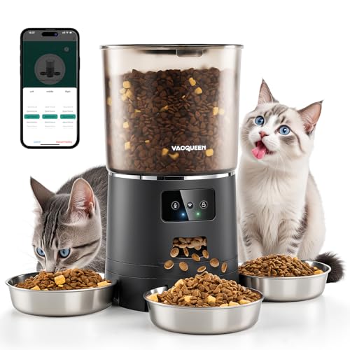 Automatic Cat Feeder for 3 Cats, 6L/25 Cups Smart WiFi Pet Feeder, Strong Anti-Jam System, Dual-Effect Desiccant Cat Food Dispenser, with 10S Voice Recorder for Cats and Small Dog(Black) - color: Black