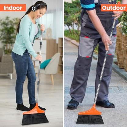 Heavy-Duty Angle Broom for Floor Cleaning with 52" Long Handle Stiff Bristle Angle Commercial and Industrial Broom, Indoor Outdoor Broom for Garage Kitchen Office Lobby Patio - size: 1 Pack