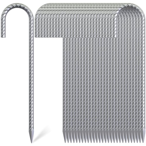 12 Inch J Hook Rebar Stakes 30 Pack, Heavy Duty Galvanized Steel Ground Stakes, Metal Tent Stakes Chain Link Fence Stakes for Inflatables, Yard Decorations, Camping, Garden - color: Silver, size: 12 Inch