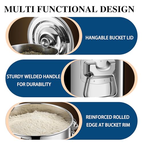 25 Lbs Stainless Steel Dog Food Storage Container with Scoop, Large Metal Dog Food Bin with Airtight Lid & Locking Clamp, Pet Food Container for Dogs & Cats, Keep Fresh, Easy to Clean - size: 25 Lbs