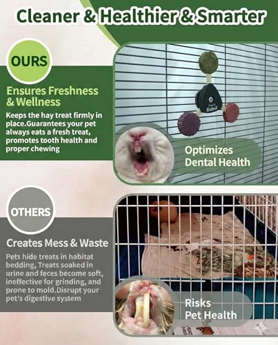 Hay Spinner Chew Toy with Treats,4Flavor Hay Cakes,Pet Dental Health Toys Cage Hanging Toy for Rabbits, Guinea Pigs,Chinchillas (Black)
