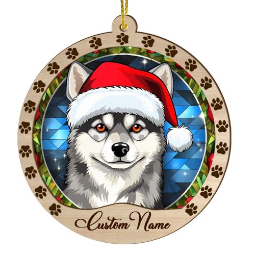 Personalized Alaskan Klee Kai Ornament, Alaskan Klee Kai Christmas Ornament, Custom Name Alaskan Klee Kai Dog Suncatcher for Christmas Tree - color: Alaskan Klee Kai