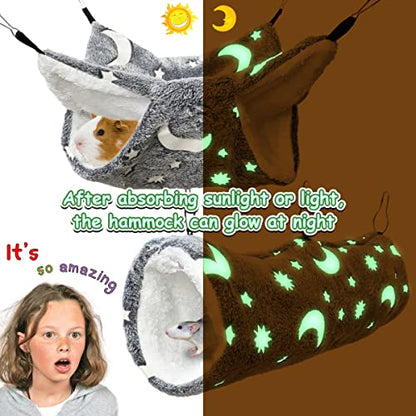 Luminous Noctilucent Glow Guinea Pig Rat Hammock Tunnel, Ferret Hanging Bunk Bed, Rat Ferret Guinea Pig Hideout and Soft Bed for Small Animals (4.Moon Tunnel and Mat) - color: 4.Moon Tunnel Hammock and Mat