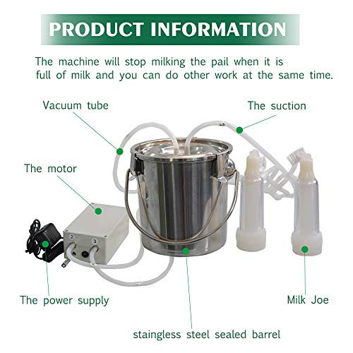 3L Goat Milking Machine,Pulsation Vacuum Electric Milker,Automatic Breast Pump with 2 Teat Cups Stainless Steel Bucket for Goats