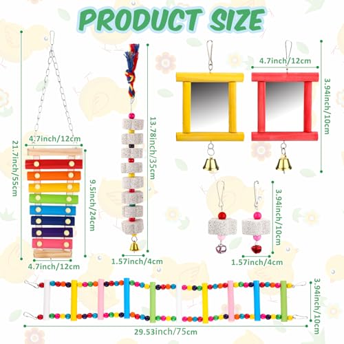 Ripeng 7 Pcs Chicken Toys for Coop Set Chicken Enrichment Toys Including Xylophone Mirror Large Chick Beak Grinding Calcium Stone Ladder with Bell Accessories for Coop Hens Parrots