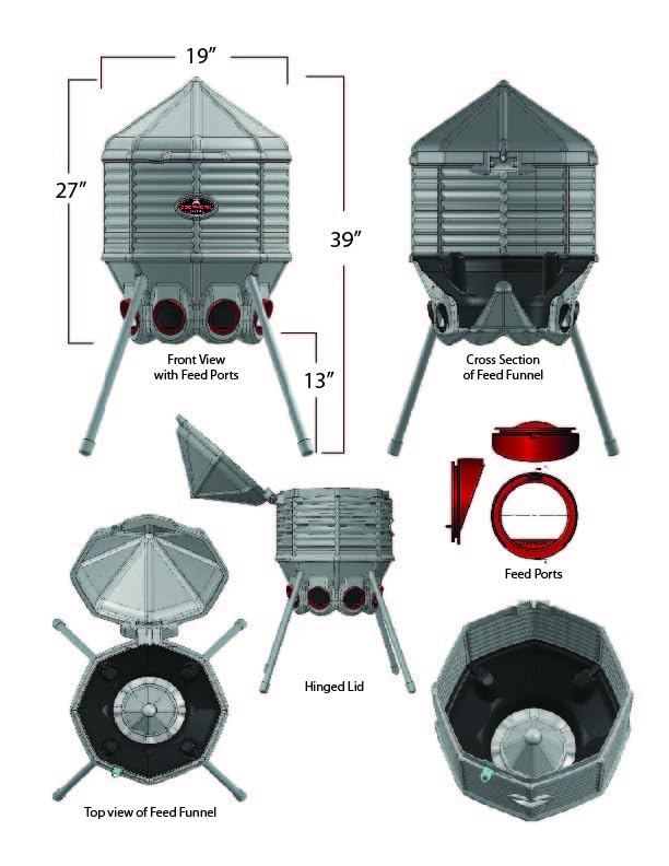 CoopWorx Poultry Feeder - 80 lb Capacity - Adjustable Height - UV Stable - Weather Resistant - 8 Feed Ports - Silo Shaped Design - Rust-Proof - Intended for Chickens/Ducks/Turkeys - Made in USA