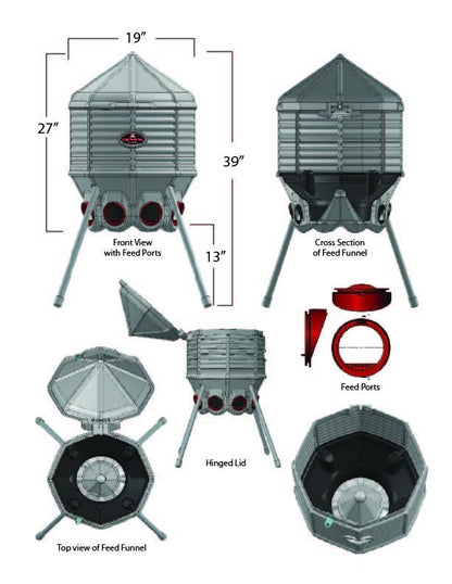 CoopWorx Poultry Feeder - 80 lb Capacity - Adjustable Height - UV Stable - Weather Resistant - 8 Feed Ports - Silo Shaped Design - Rust-Proof - Intended for Chickens/Ducks/Turkeys - Made in USA
