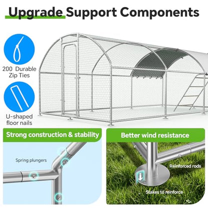 Chicken Coop Run19.7x10x 6.4ft,Outdoor Large Metal Chicken Run with Waterproof and UV-Resistant,Chickens Poultry,Roosting Perch,Walk-in Chicken Pen Cage for Yard - size: 236.4"L x 118.0"W x 78.0"H