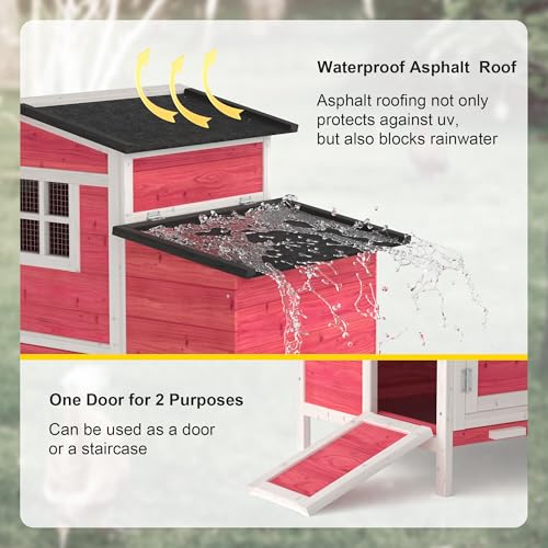 GOJOOASIS Chicken Coop for 2 Chickens Outdoor Rabbit Hutch Chicken House Cage with Ramp & Nesting Box for Small Animals (Red) - color: Red