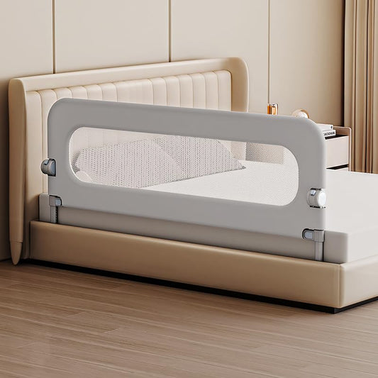 Baby Bed Rail Guard for Toddlers, Grey, Oxford Fabric, Iron Pipe, Rectangular, Swing Down Bedrail, Extra Tall Child Safety Side Railing for Crib, Twin, Full, Queen Bunk Size Bed (47 Inch) - size: 47 Inch
