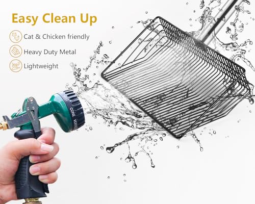 Foandbevi Large Metal Chicken Poop Scooper, 4-in-1 Detachable Tool 20 to 63 inches, Metal Handle, Stainless Steel Chicken Coop Cleaning Tool, Heavy-Duty Poop Shovel for Chicken Coop Accessories - size: Large 10'' Wide