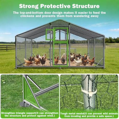 10x13FT Metal Chicken Coop, Dutch Door Chicken Run with Chicken Perch, Cover and Chicken Wire, Walk in Duck Pen for Backyard Poultry and Pet Farming - size: 2 Unit Coop With Chicken Perch