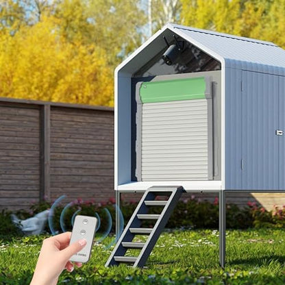 Automatic Chicken Coop Door Solar Powered, 9.4 x 10.8In Automatic Chicken Coop Door with Light Sensor, Timer Remote Controller, 3.7V 2000mA Rechargeable Coop Door Opener(131.23Ft Remote)
