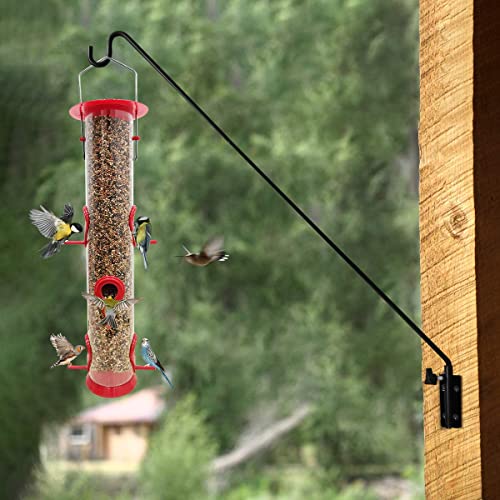 MIXXIDEA Heavy Duty Extended Reach Wall Mounted Deck Hook Wall Pole,Bracket Direction and Length Adjustable Plant Bracket for Bird Feeders, Planters, Suet Baskets, Lanterns, Wind Chimes,Black - size: 43in Long Wall Mounted Hook-1 Pack