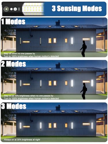 Solar sensor lights, outdoor high-brightness lighting, motion sensor sensing, independent solar charging panel, detachable handheld lighting, safety lights suitable for porches, garages and courtyards