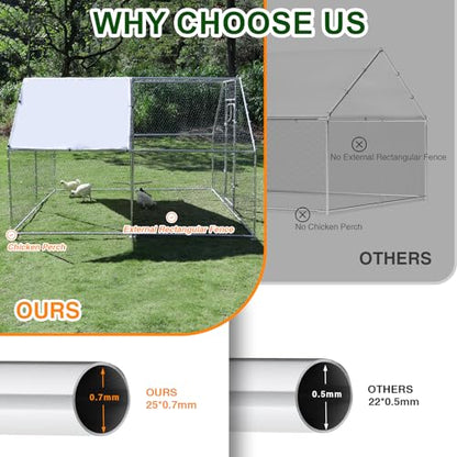 Large Metal Chicken Coop 9.8 x 9.8 x 6.6 ft Walk in Chicken Runs for Yard with Cover & Perch, Chicken House for Duck Rabbit, Chicken Pen for Outdoor Backyard - size: 118.1"L x 118.1"W x 78.7"H
