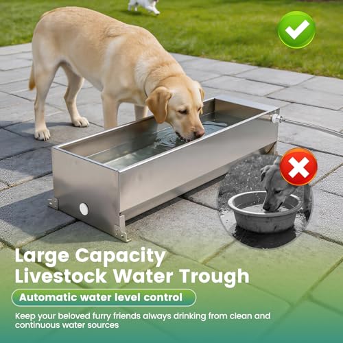Automatic Livestock Water Trough, Animal Drinking Water Bowl Dispenser with Float Valve Kit,Self Filling Livestock Waterer Outdoor Extra Large Bowl for Dog Horse Goat Cow,Bundle