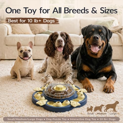 KADTC Dog Puzzle Toy, 3 Levels of Step-by-Step Challenge, Spin to Release Treat Dispenser, Slow Feeder & Mental Stimulation Enrichment Toy for Small Medium Large Dogs - color: Sunflower Blue
