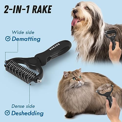 Docrok Pet Grooming Combo: Undercoat Rake, Dematting Deshedding Brush for Long-Haired Dogs and Cats, Black - color: Black