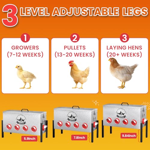 16gal Large Automatic Chicken Feeder - 10 Port No Waste Poultry Feeder, Rust-Proof Alloy Steel with Locking Lid & Adjustable Legs for Chickens, Ducks, Geese, Poultry - size: 16GAL-88LB