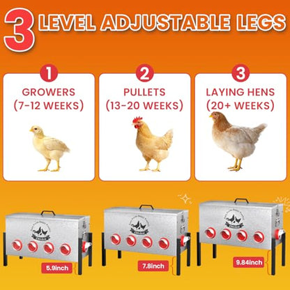 16gal Large Automatic Chicken Feeder - 10 Port No Waste Poultry Feeder, Rust-Proof Alloy Steel with Locking Lid & Adjustable Legs for Chickens, Ducks, Geese, Poultry - size: 16GAL-88LB