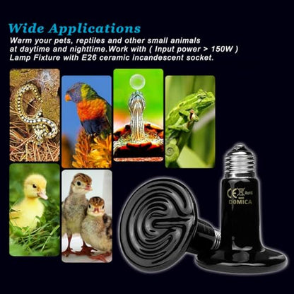 DOMICA 100W 2Pack Reptile Heat Bulb, Beared Dragon Ceramic Heat Emitter, E26 No Light Emitting Heating Light Bulbs for Turtle, Lizard, Snake, Amphibians, Pet Brooder Coop Chicken (100W-Medium Tank) - color: 100w-medium Tank