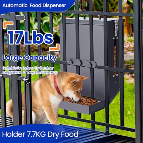 17Lbs Automatic Dog Feeder for Outside Kennel, Galvanized Gravity Dog Food Dispenser for Hanging Cage, Pet Cage Feeder for Large Breed,Rabbit,Chicken,Puppy,Ferret,Chinchilla,Ferret